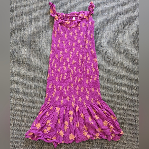 Anthropologie Off The Shoulder Pink Floral Stretch Smocked Midi Dress Medium - Picture 3 of 8